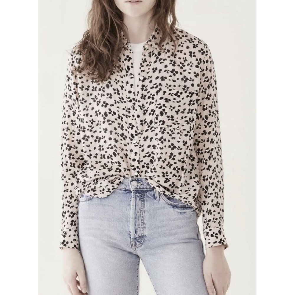 Rails Button Down Anna Floral Blouse Women L Biege Rose Floral Cheetah Bohemian